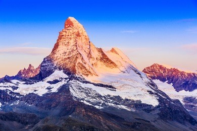 zermatt, switzerland. east and north faces of the matterhorn at sunrise.