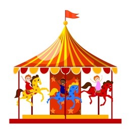 merry-go-round is circling the merry children. vector illustration.