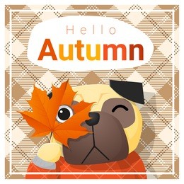 hello autumn background with happy dog , vector , illustration