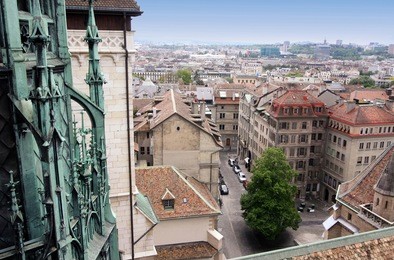 panoramic view of geneva, switzerland from cathedral saint pierre