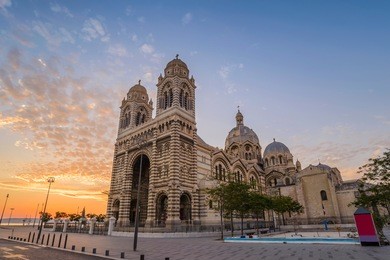 marseille cathedral when sunset, marseille, france