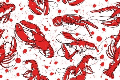 abstract seamless vector pattern with set of crayfish ink illustrations. seamless tiling pattern can be used for wallpaper, pattern fills, web page background, food textures, crayfish wrapping paper