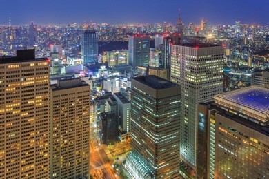 cityscape of tokyo city, japan. aerial skyscraper view of office building and downtown of tokyo city background. tokyo is metropolis and center of new world's modern business, shinjuku, tokyo, japan
