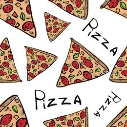 pizza seamless pattern in hand drawn doodle style for pizzeria, menu and creative design. vector illustration.