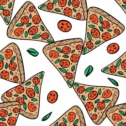 pizza seamless pattern in hand drawn doodle style for pizzeria, menu and creative design. vector illustration.