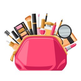 cosmetics for skincare and makeup in bag. background for catalog or advertising.