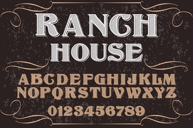 vintage font alphabet handcrafted vector named ranch house