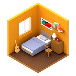 modern bedroom design in isometric style. 3d illustration