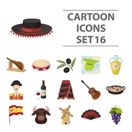spain country set icons in cartoon style. big collection of spain country vector symbol stock illustration
