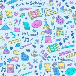 seamless vector pattern with school items scribbles by kids hand. nice vector background, perfect for wallpaper, wrapping paper or textile.