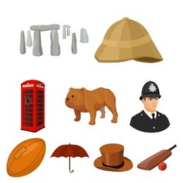 england country set icons in cartoon style. big collection of england country vector symbol stock illustration