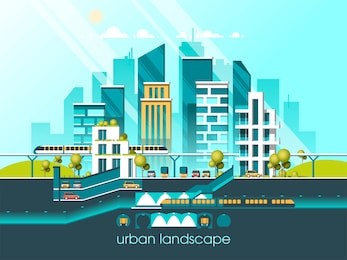 green energy and eco friendly city. modern architecture, buildings, hi-tech townhouses, green roofs, skyscrapers. flat vector illustration. 3d style.