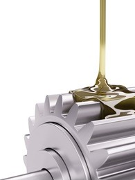 oiling gears closeup 3d illustration on white background