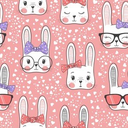 seamless pattern with cute rabbit baby girl