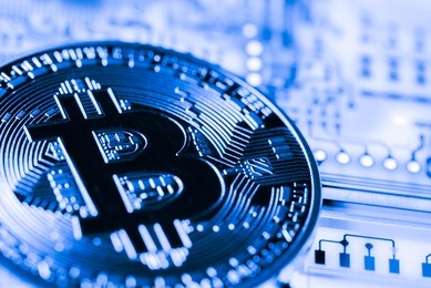 abstract,golden bitcoin money on computer.