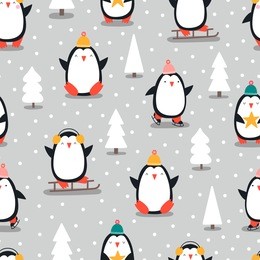 merry christmas seamless pattern with penguins,in vector.