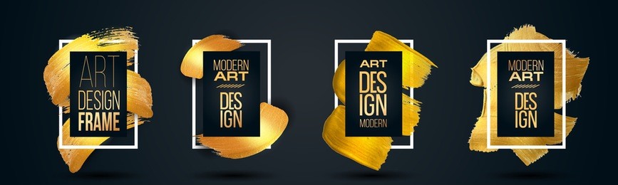 vector glamor illustration. hipster stylish modern frame with a golden paint texture. set design graphics for the design of flyers, cards, posters, covers.