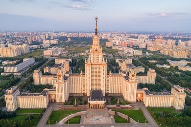 moscow state university main campus. russia. aerial view.