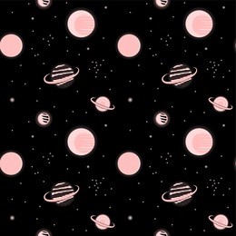 seamless pattern with space, planets in pink and black colors. vector illustration