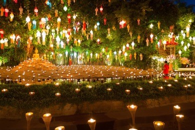floating lantern in wat phan tao temple, chiangmai,thailand,asia.