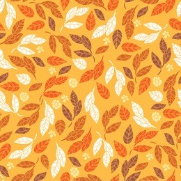 seamless pattern of leaves and flowers on orange background. for textile or book covers, manufacturing, wallpapers, print, gift wrap and scrapbooking. raster copy