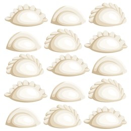 vareniki. pelmeni. meat dumplings. food. dill, parsley, black pepper, bay leaf. cooking. national dishes. dinner. products from the dough and meat vector vintage illustration web site page design