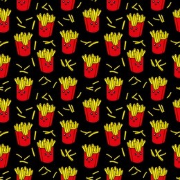 cute kids pattern for girls and boys. colorful french fries on the abstract grunge background create a fun cartoon drawing.the background is made in neon colors. urban backdrop for textile and fabric.