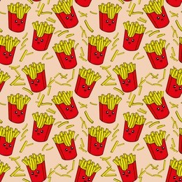 cute kids pattern for girls and boys. colorful french fries on the abstract grunge background create a fun cartoon drawing.the background is made in neon colors. urban backdrop for textile and fabric.