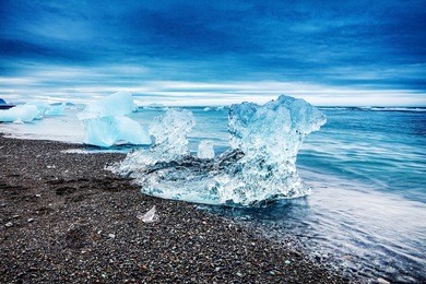 glaciers on the beaches of iceland.