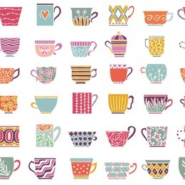 cute tea cups seamless pattern. background withe cups for tea and coffee