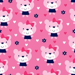 seamless cute teddy bear girl pattern vector illustration