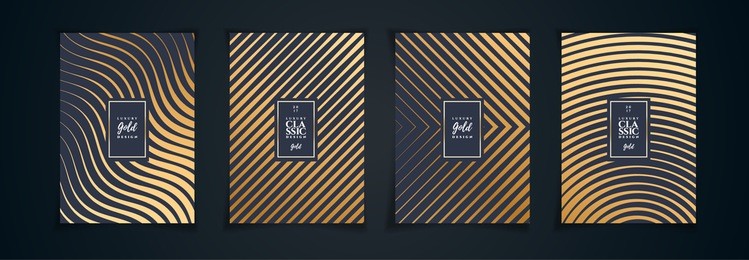 vector illustration design layout. golden luxury pattern on a black background with a minimalistic geometric design. a set of graphics for the design of posters, flyers, cards, covers.