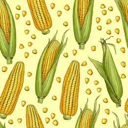 vector seamless patterns with illustration of corn. vegetable pattern with corncob