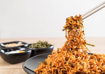 korean spicy instant noodles on the table