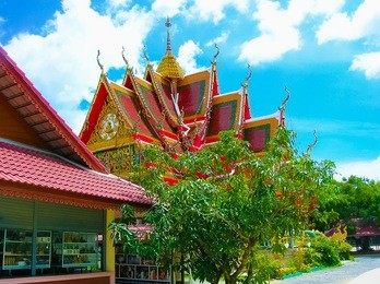 buddhist pagoda, part of temple complex wat plai laem on samui island. thailand