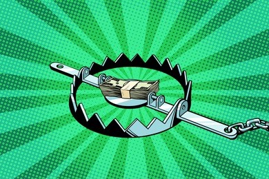 money in an iron trap. pop art retro vector illustration