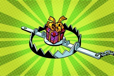 gift box in a metal trap. pop art retro vector illustration