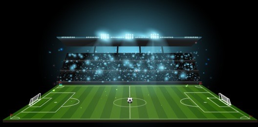 soccer stadium with ball on football field and spotlight with abstract glitter light and crowd on soccer stadium at night ,soccer sport vector background concept 
