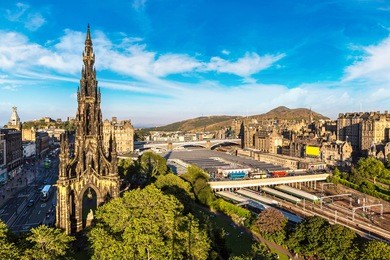 the walter scott monument in edinburgh in a beautiful summer day, scotland, united kingdom