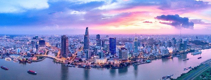royalty high quality free stock image aerial view of ho chi minh city, vietnam. beauty skyscrapers along river light smooth down urban development in ho chi minh city, vietnam. 