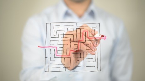 maze, path to success, drawing on transparent screen