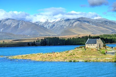 lake tekapo and church of the good shepherd, south island, new zealand