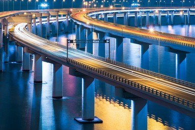 illuminated xinghai bay cross-sea bridge of dalian,china.