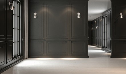 empty black studio interior classic, mock-up, 3d render 3d illustration