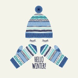 template greeting card and invitation. hello winter. freehand drawing. can be used for scrapbook, banner, print, etc.