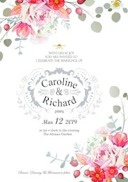 save the date, wedding invitation card with hand drawn flower template