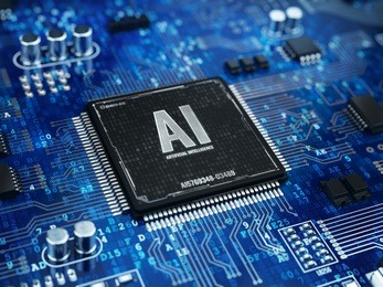 ai, artificial intelligence concept - computer chip microprocessor with ai sign and binary code. 3d rendering