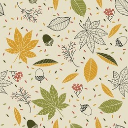  autumn seamless pattern with leaves, cones, acorns