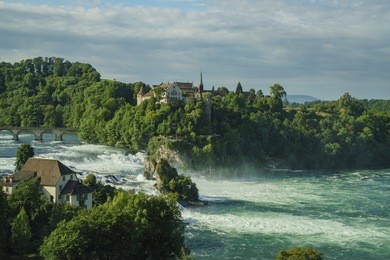 the biggest waterfall - rhine falls with laufen castle at europe, zurich, switzerland