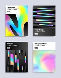 abstract covers design set. colorful shapes, holographic and hologram, fluid and liquid colors, trendy gradients. futuristic vector posters.